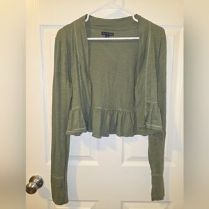 Olive Green Cropped Ruffle Cardigan
